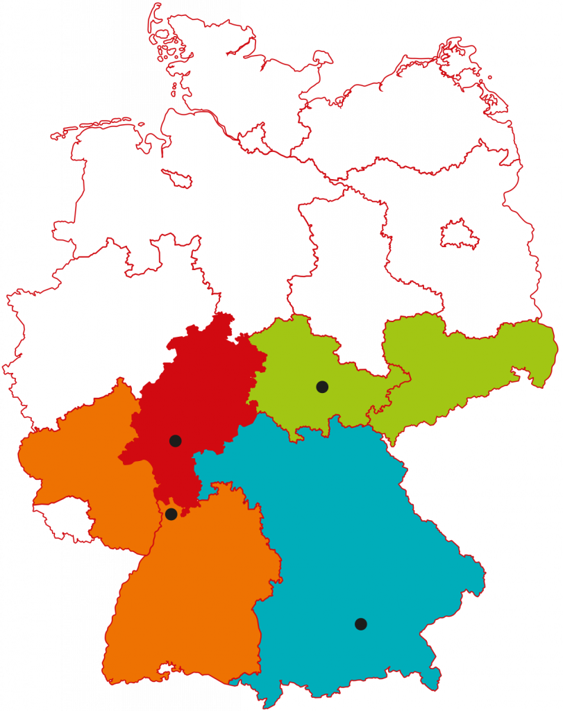 Karte der Fahrgebiete von Köhler Transfer in fünf Bundesländern